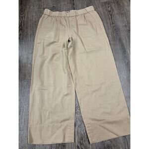 Talbots NWT Solid Khaki Elastic Waist Pants Wide Leg Linen Blend Medium Crop